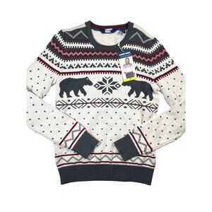 Lands' End Holiday Sweater Women's Small White Fair Isle Polar Bear Crew Neck